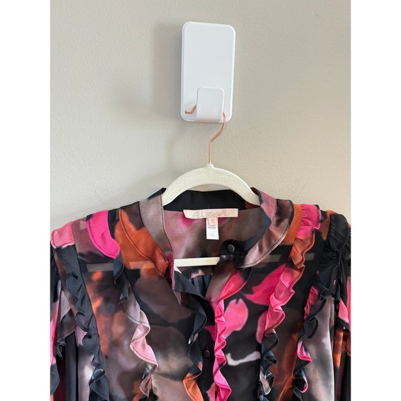 Hutch  • Bianca Button Front Chiffon Blouse Sz Small Romantic Pink Watercolor - Picture 6 of 10